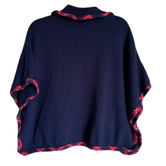 Janie and Jack navy red plaid trim knit poncho sweater Kids 5 cozy fall classic - Picture 2 of 6